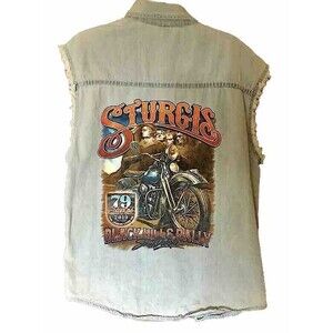 Sturgis 2019 Hot Leathers BIKER Cut Off Sleeveless Shirt Vest Denim Size 2X